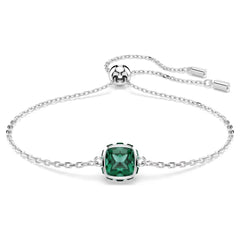 Birthstone bracelet Square cut, May, Green, Rhodium plated