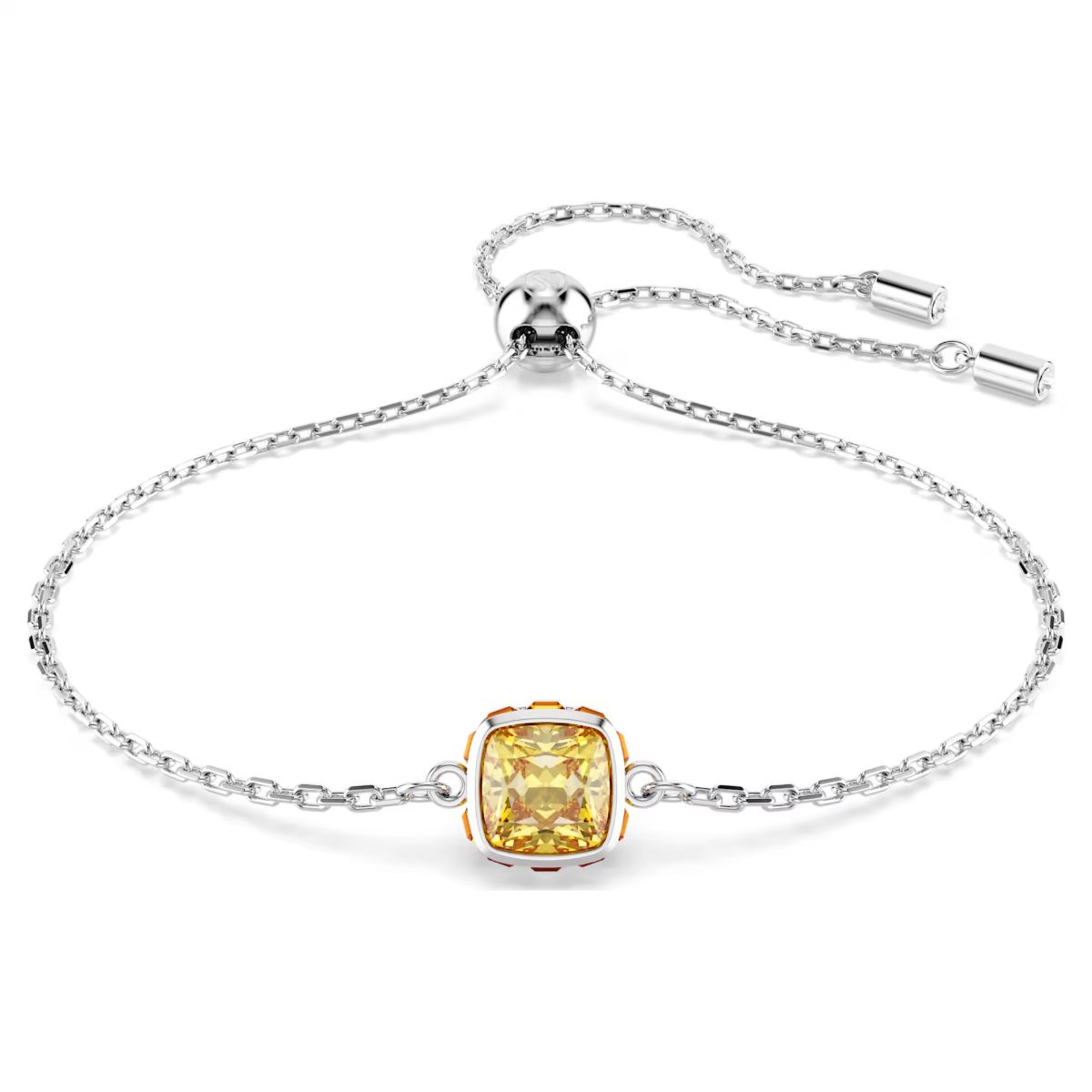 Birthstone bracelet Square cut, November, Yellow, Rhodium plated