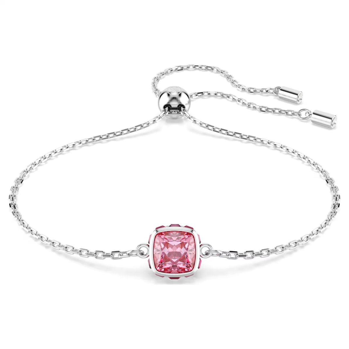 Birthstone bracelet Square cut, October, Pink, Rhodium plated