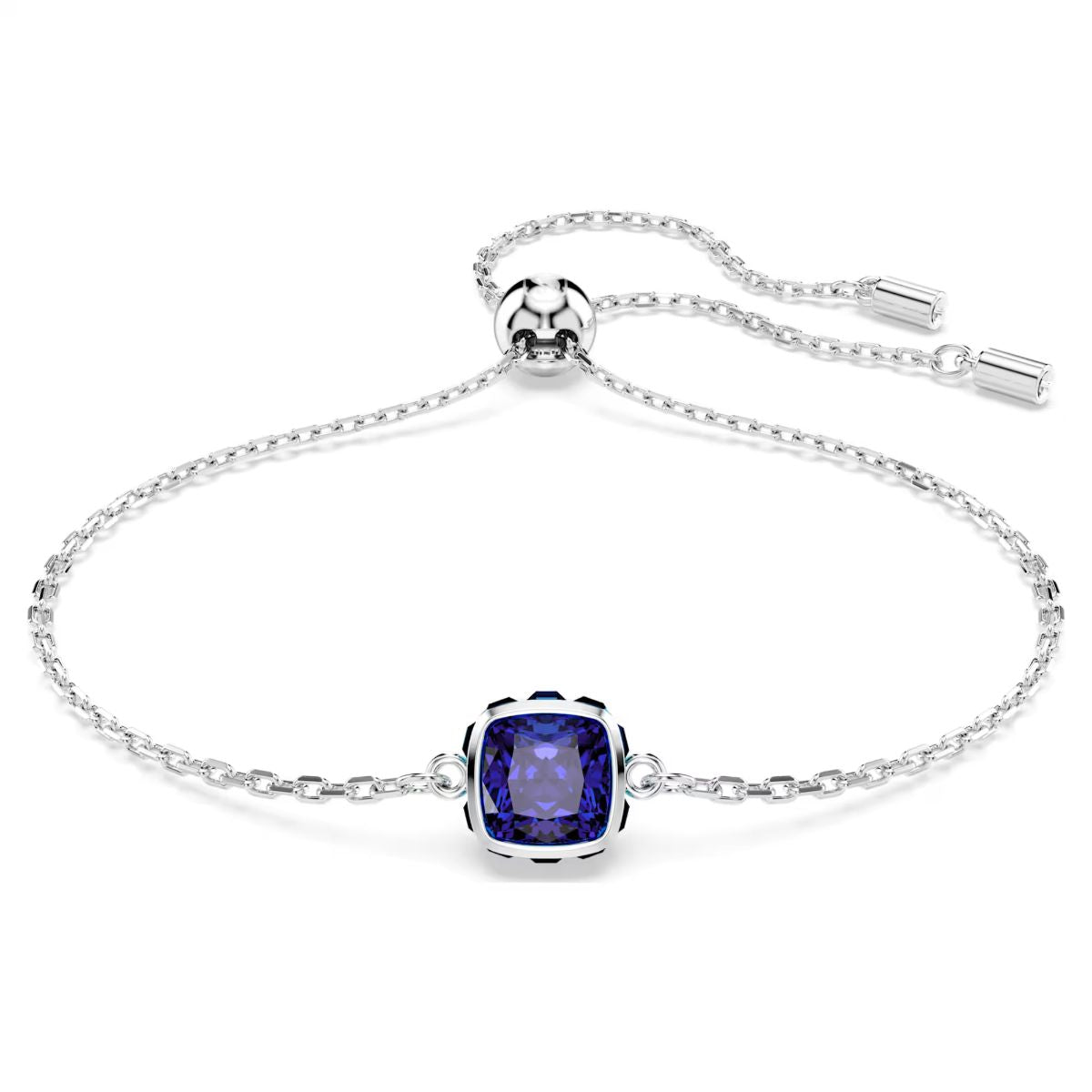 Birthstone bracelet Square cut, September, Blue, Rhodium plated