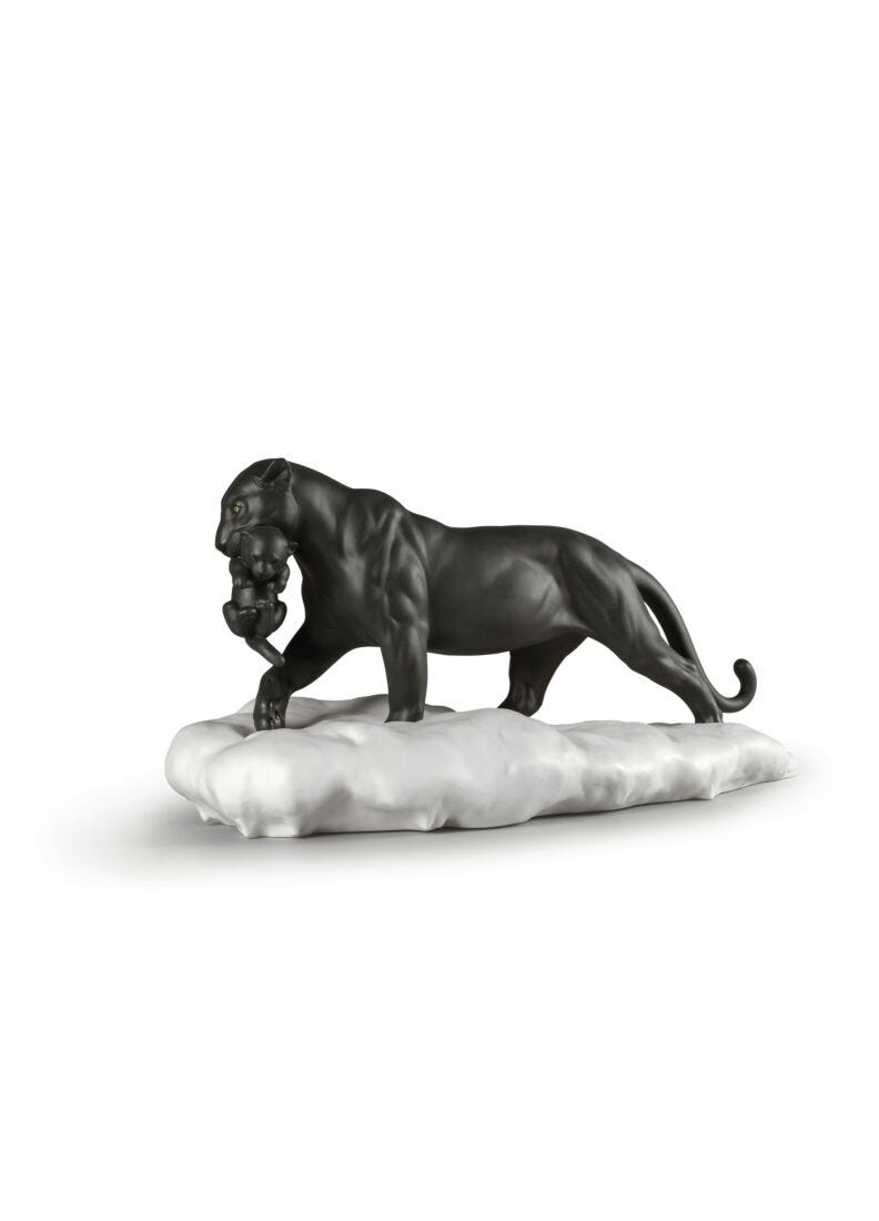 Black Panther With Cub Figurine