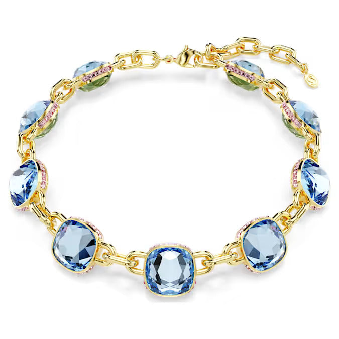 Chroma Tennis necklace - Cushion cut, Multicolored, Gold-tone plated