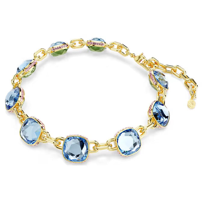 Chroma Tennis necklace - Cushion cut, Multicolored, Gold-tone plated
