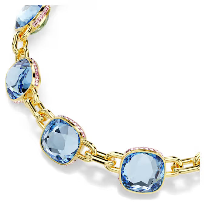 Chroma Tennis necklace - Cushion cut, Multicolored, Gold-tone plated