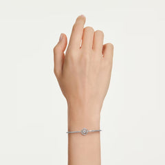 Constella bangle Round cut, Dancing stone, White, Rhodium plated