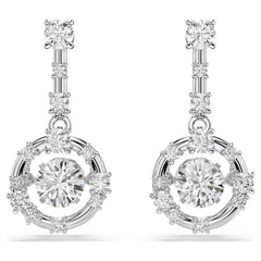 Constella drop earrings Round cut, Dancing stone, White, Rhodium plated