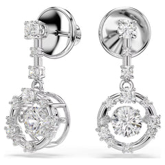 Constella drop earrings Round cut, Dancing stone, White, Rhodium plated