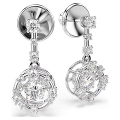 Constella drop earrings Round cut, Dancing stone, White, Rhodium plated