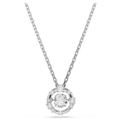Constella pendant Round cut, Dancing stone, White, Rhodium plated