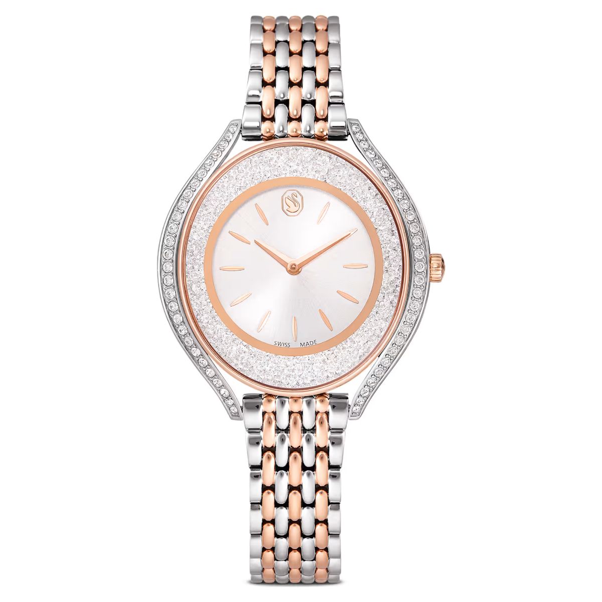 Crystalline aura watch Swiss Made, Metal bracelet, Rose gold tone, Mixed metal finish