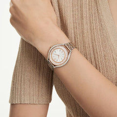 Crystalline aura watch Swiss Made, Metal bracelet, Rose gold tone, Mixed metal finish