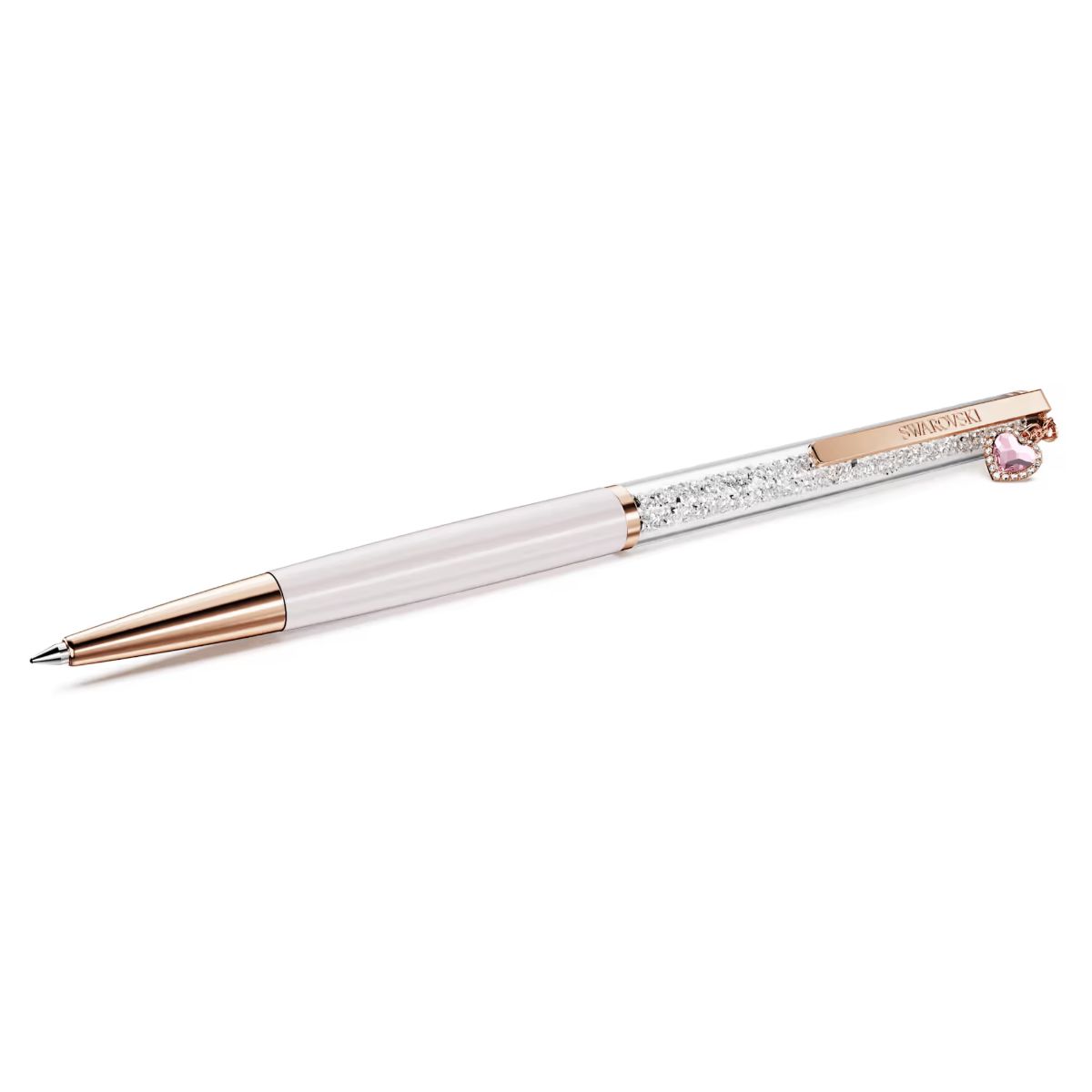 Crystalline ballpoint pen Heart, Pink, Pink lacquered, Rose gold-tone plated