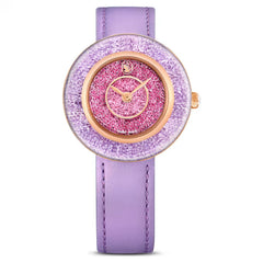 Crystalline lustre watch Swiss Made, Leather strap, Purple, Rose gold-tone finish
