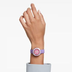 Crystalline lustre watch Swiss Made, Leather strap, Purple, Rose gold-tone finish