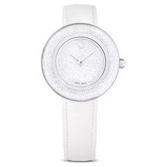 Crystalline lustre watch Swiss Made, Leather strap, White, Stainless steel