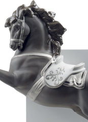 Horse On Pirouette Figurine, Silver Luster