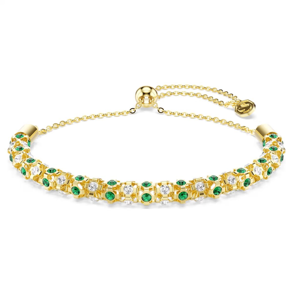 Dextera bracelet Round cut, Green, 18K gold plated