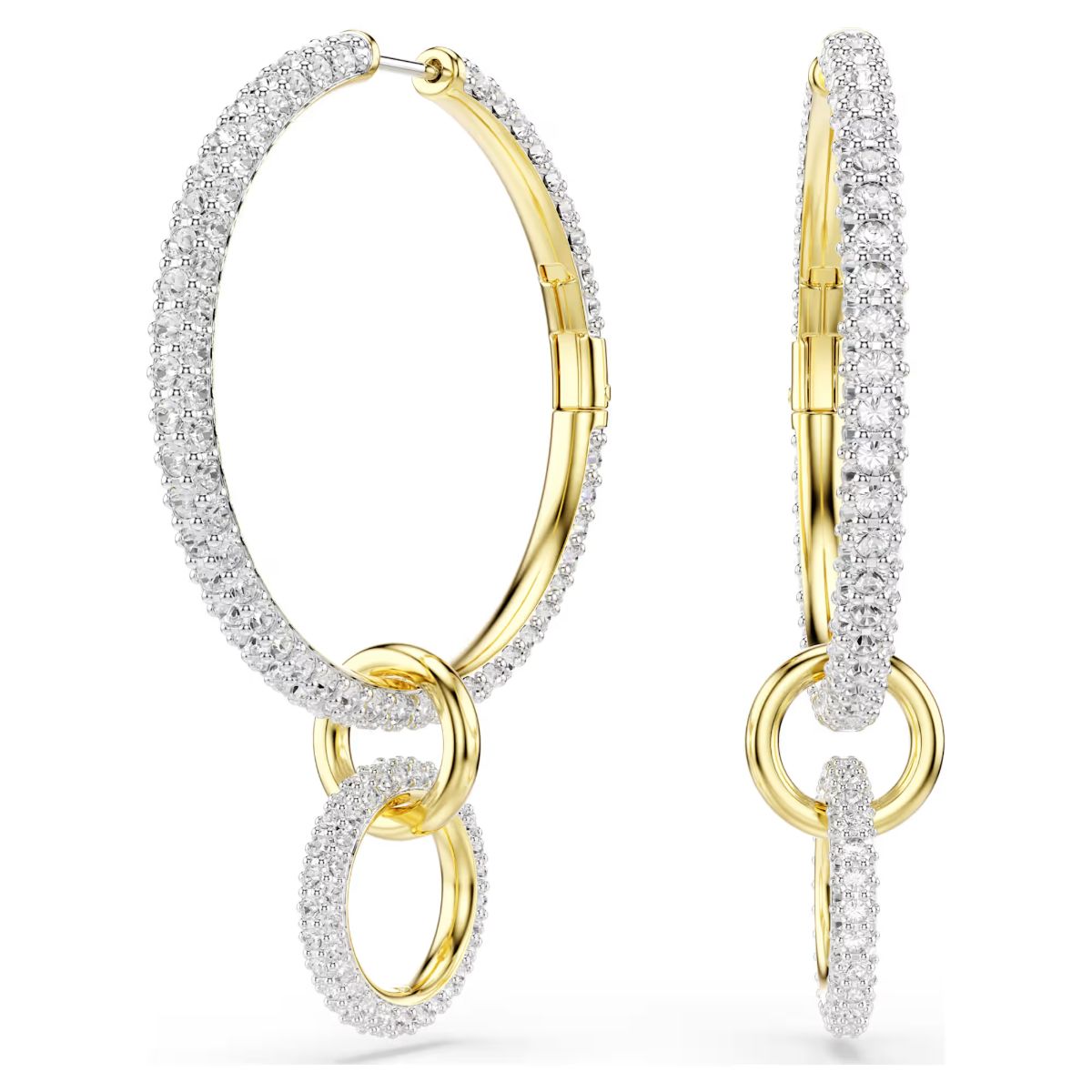 Dextera hoop earrings Round cut, White, Gold-tone plated