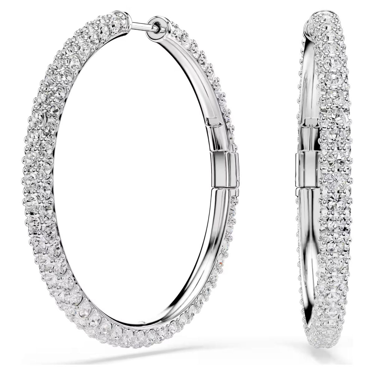 Dextera hoop earrings Round cut, White, Rhodium plated