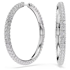 Dextera hoop earrings Round cut, White, Rhodium plated