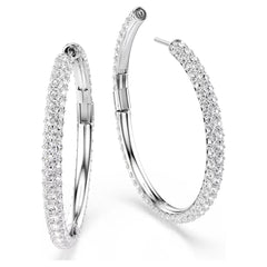 Dextera hoop earrings Round cut, White, Rhodium plated
