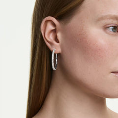 Dextera hoop earrings Round cut, White, Rhodium plated