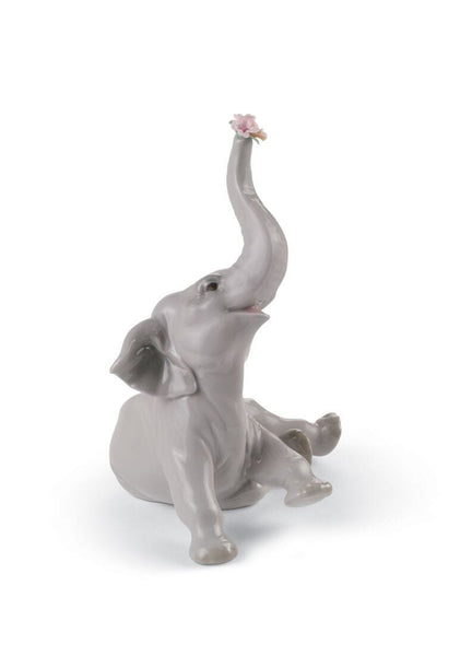 Baby Elephant With Pink Flower Figurine