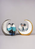 Fly Me To The Moon Birds Figurine. Silver Lustre