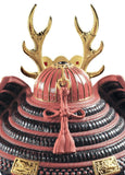Red Samurai Helmet Figurine. Golden Lustre