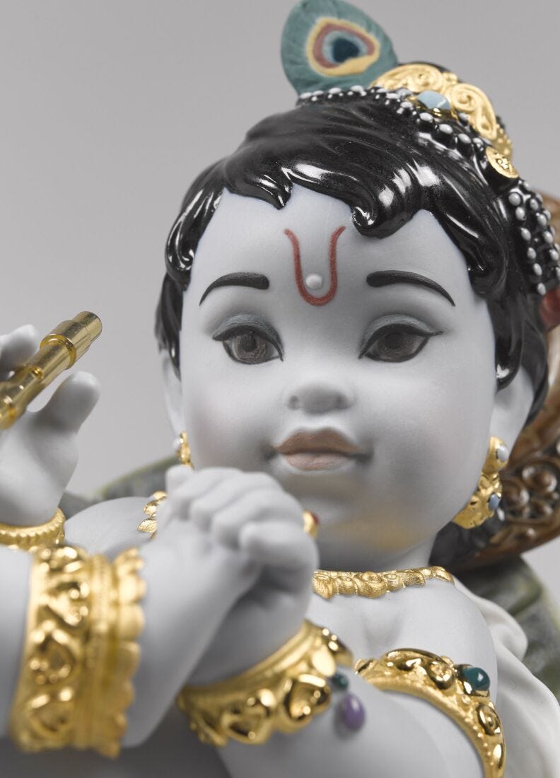 Krishna On Leaf Figurine