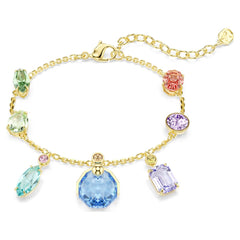 Gema bracelet Mixed cuts, Dangling crystals, Multicolored, Gold-tone plated