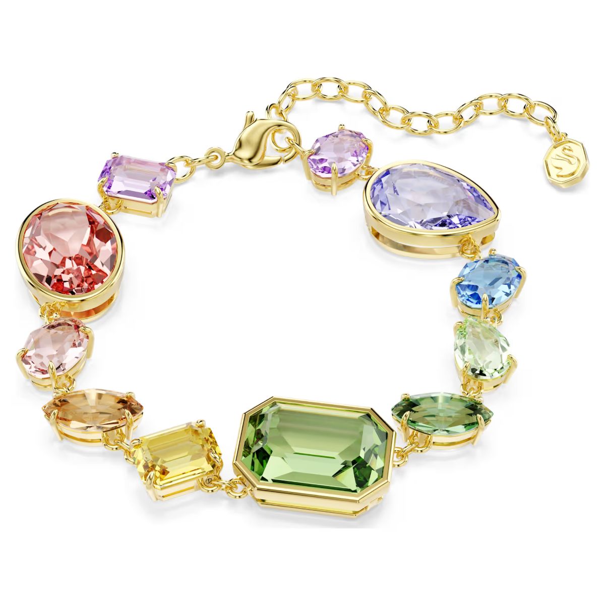 Gema bracelet Mixed cuts, Multicolored, Gold-tone plated