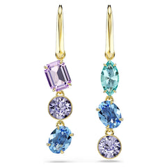 Gema drop earrings Asymmetrical design, Mixed cuts, Multicolored, Gold-tone plated