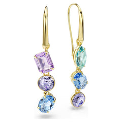Gema drop earrings Asymmetrical design, Mixed cuts, Multicolored, Gold-tone plated