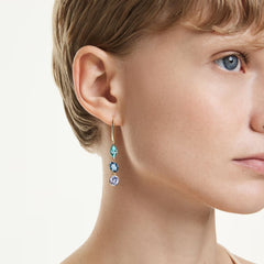 Gema drop earrings Asymmetrical design, Mixed cuts, Multicolored, Gold-tone plated