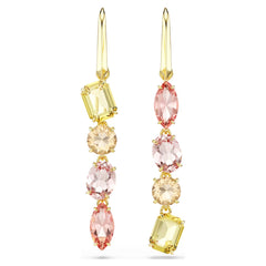 Gema drop earrings Asymmetrical design, Mixed cuts, Pink, Gold-tone plated