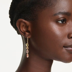 Gema drop earrings Asymmetrical design, Mixed cuts, Pink, Gold-tone plated