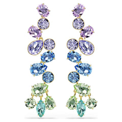 Gema drop earrings Mixed cuts, Chandelier, Long, Multicolored, Gold-tone plated