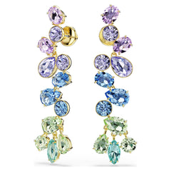 Gema drop earrings Mixed cuts, Chandelier, Long, Multicolored, Gold-tone plated