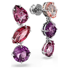 Gema drop earrings Mixed cuts, Pink, Rhodium plated