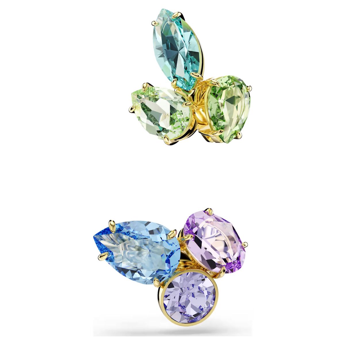 Gema ear cuffs Asymmetrical design, Mixed cuts, Multicolored, 18K gold plated