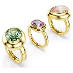 Gema motif ring Set (3), Multicolored, 18K gold plated