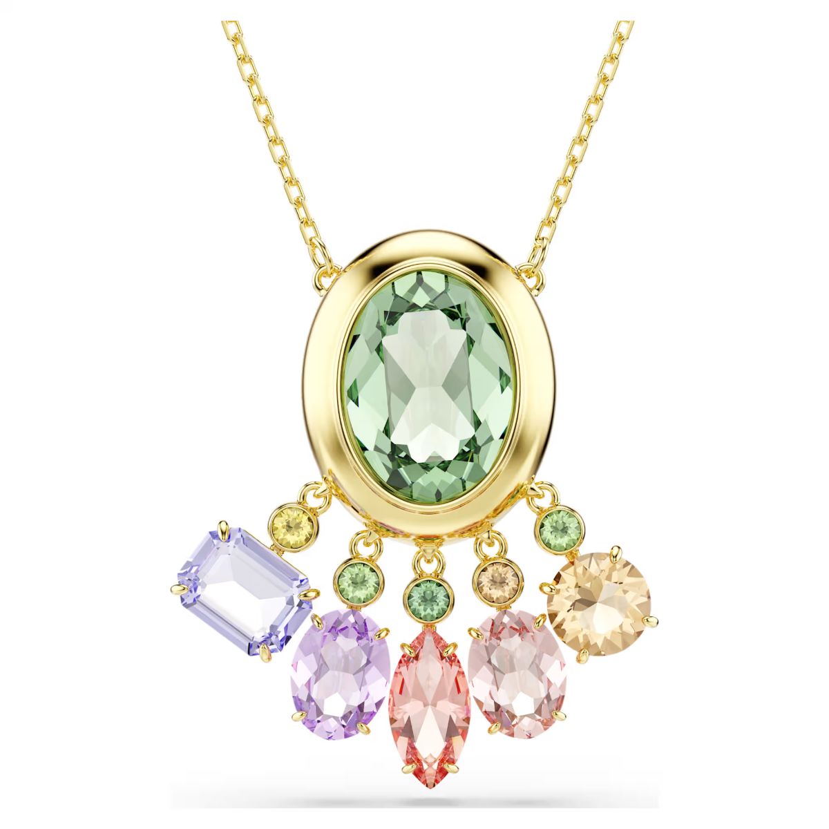Gema pendant Mixed cuts, Dangling crystals, Multicolored, Gold-tone plated