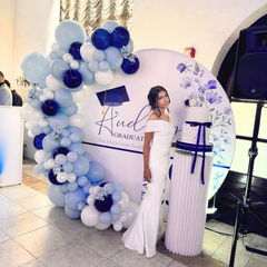 Elegant Graduate Backdrop in Blue & White