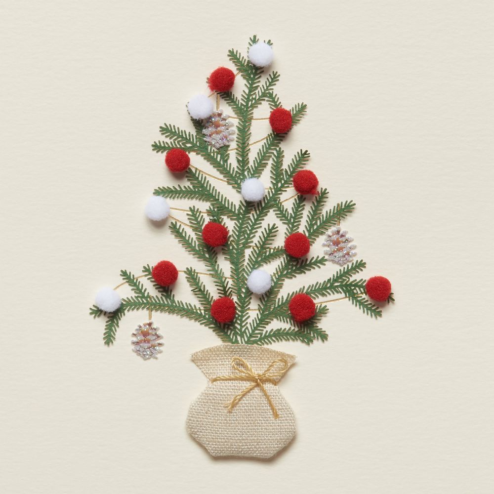 Christmas Tree with Pom Poms Christmas Greeting Card