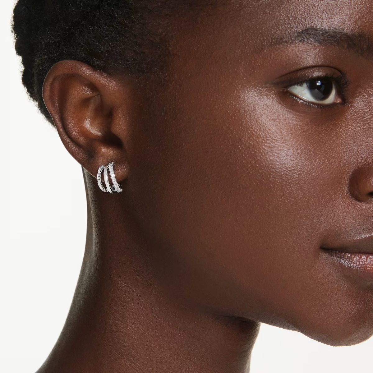 Hyperbola hoop earrings Round cut, Mini, White, Rhodium plated