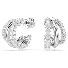 Hyperbola hoop earrings Round cut, Mini, White, Rhodium plated