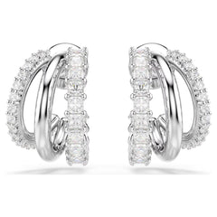 Hyperbola hoop earrings Round cut, Mini, White, Rhodium plated