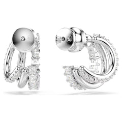 Hyperbola hoop earrings Round cut, Mini, White, Rhodium plated
