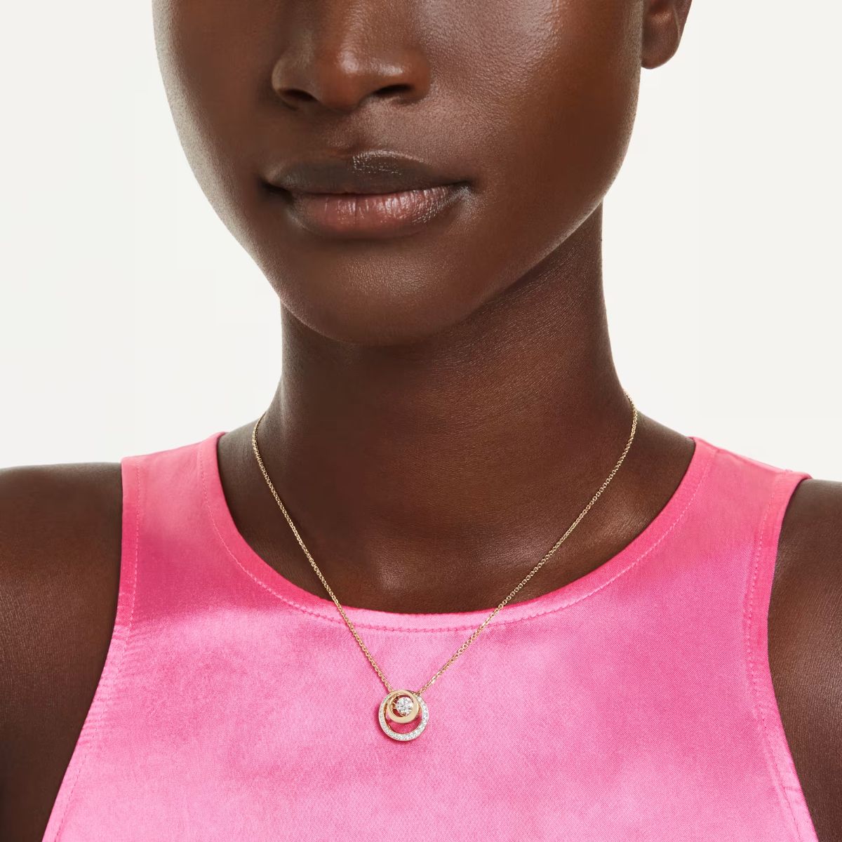 Hyperbola pendant Round cut, White, Gold-tone plated